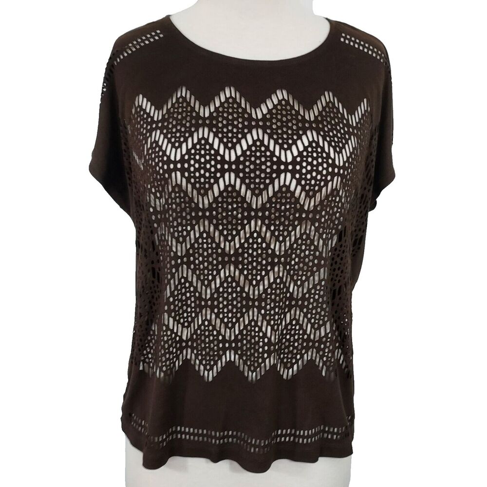 Chico's Shirt Top Size 0 Womens Small Cut Out Soft Faux Suede Brown Sleeveless